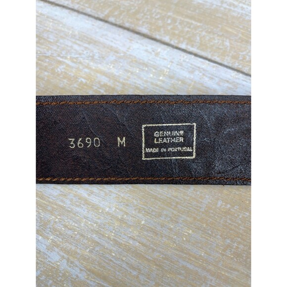 Vintage Western Brown Leather Belt w/Silver-tone Metal Horn Buckle Steer 38\